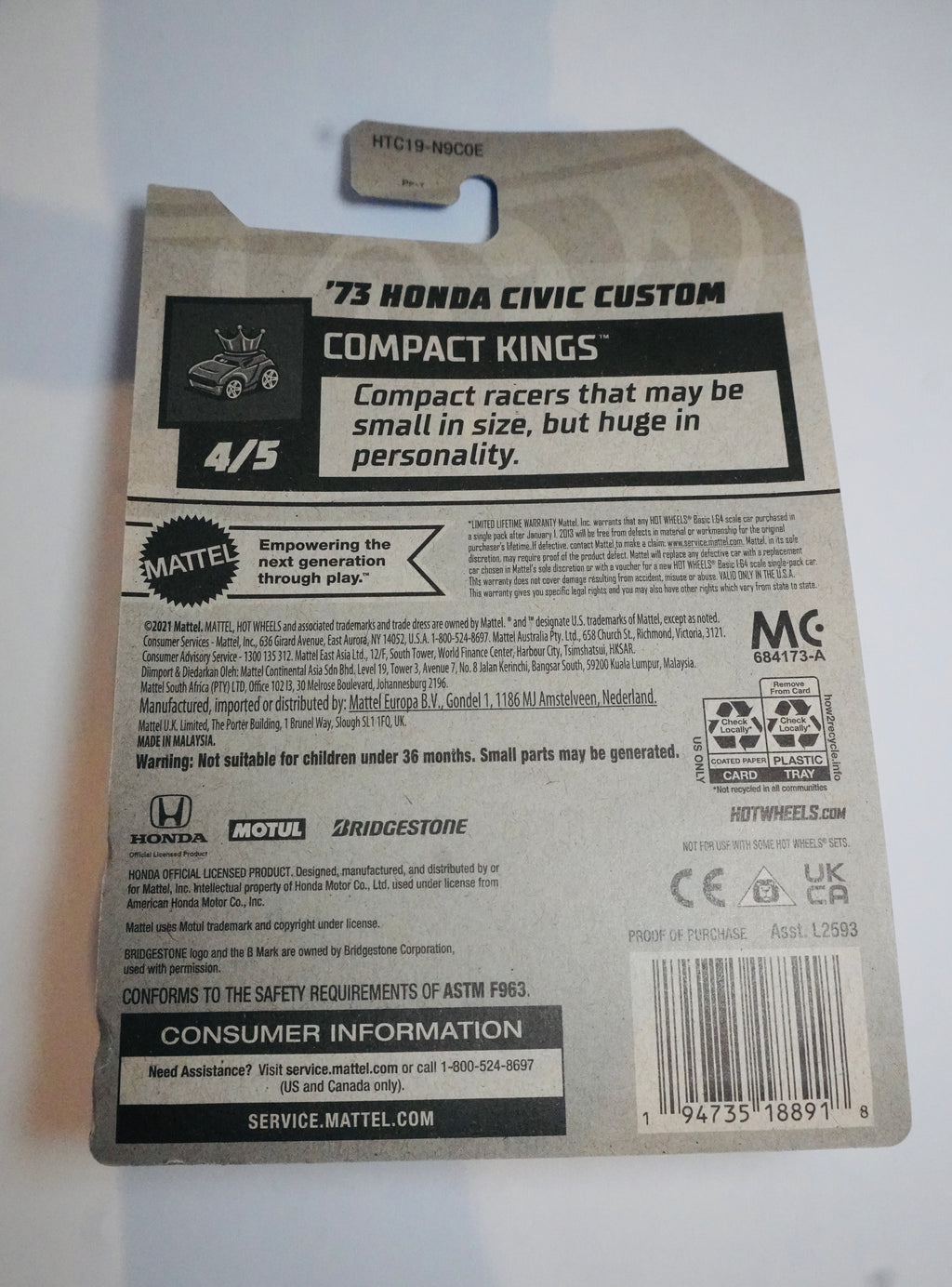 🔥 Hot Wheels ’73 Honda Civic Custom – Classic Die-Cast Collector Car 🔥