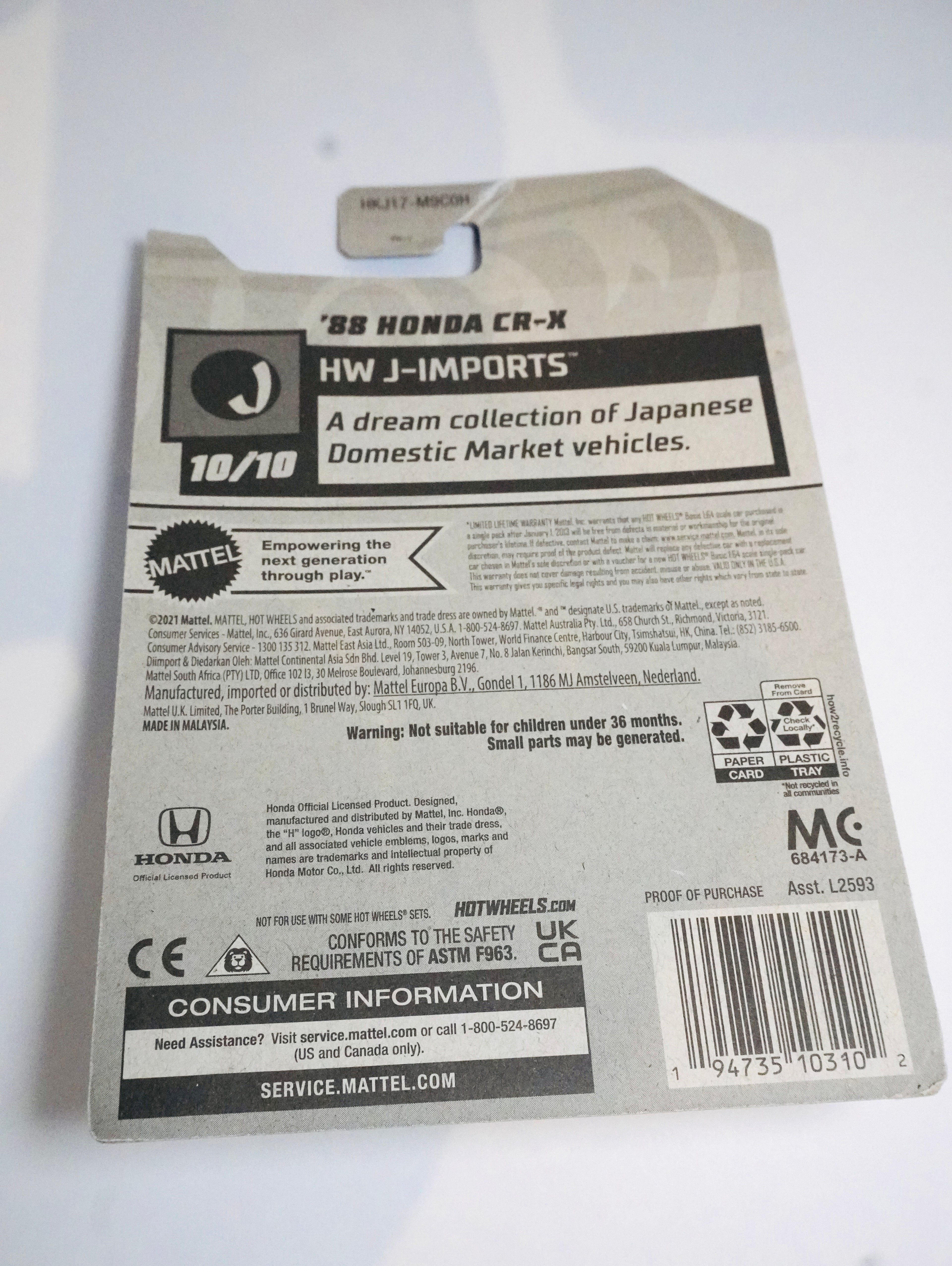 Hot Wheels ’88 Honda CRX – 10/10 (HW J-Imports)