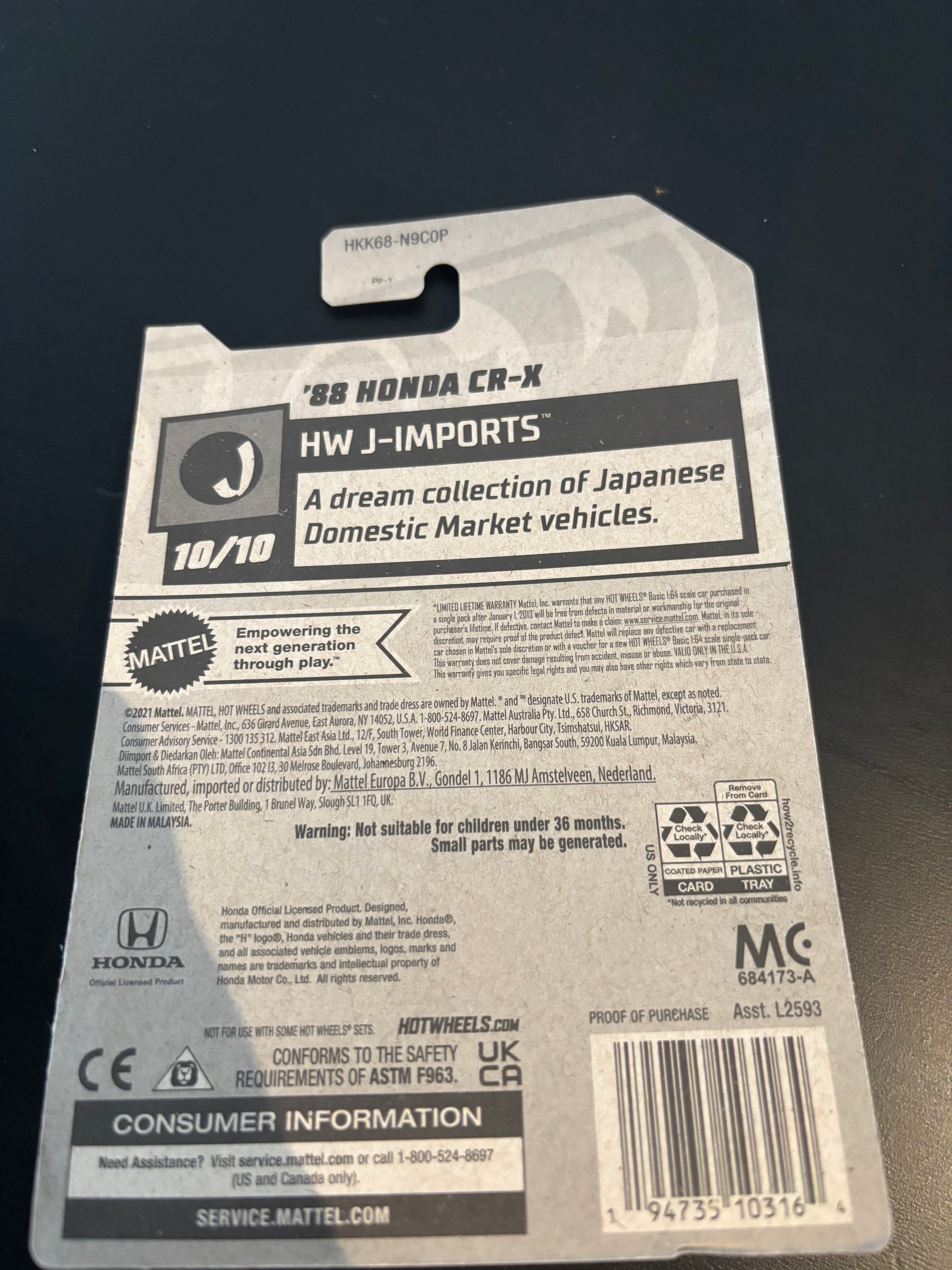 HOT WHEELS HW J-IMPORTS '88 HONDA CR-X: 10/10